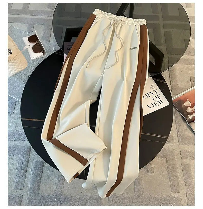 Hooded Sweatshirts Spliced Women Pant Sets Wide Leg Pants Drawstring Trousers Patchwork Long Sleeve Hoodies Casual Loose