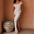 Fashion Style Knitting Beachwear Cover Up Sexy See-Through Side Slit Long Dress Beach Vacation Sun Bathing Sunscreen Dress