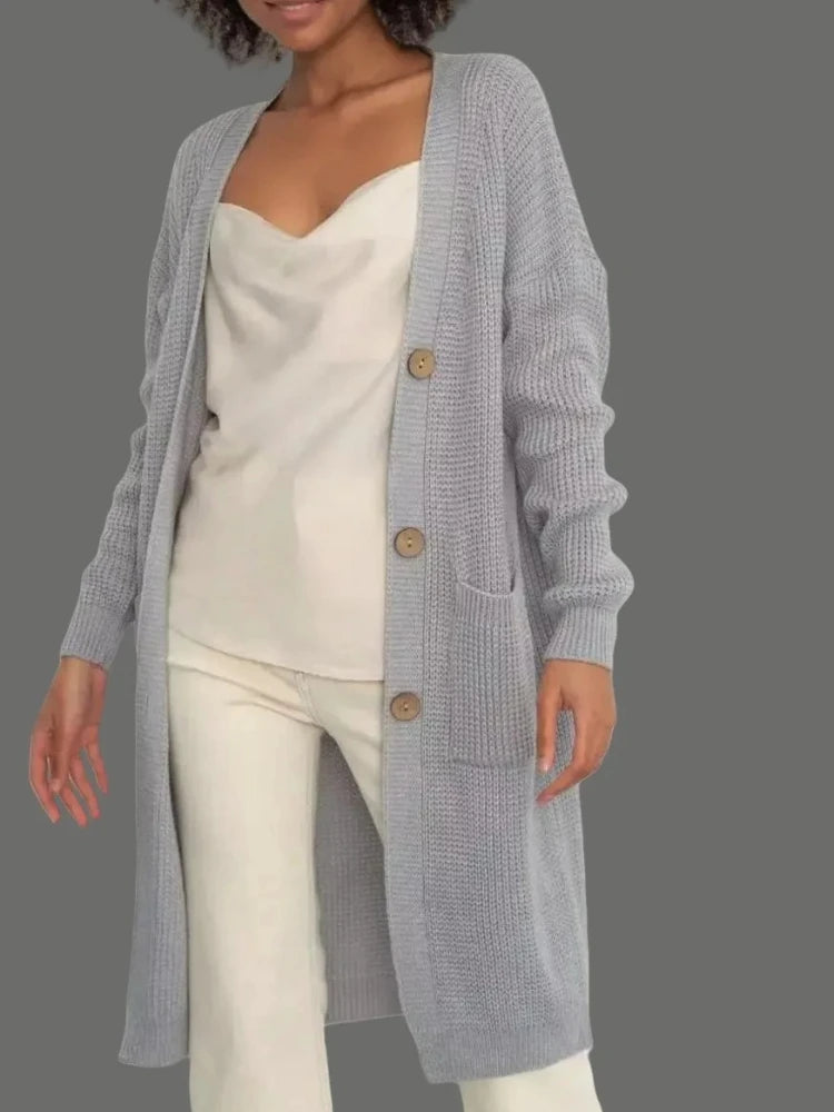 Autumn Winter Woman's Long Knitted Casual Coat Fashion Long Sleeves with Pocket Cardigan Sweater Ladies Comfort Warm Clothing