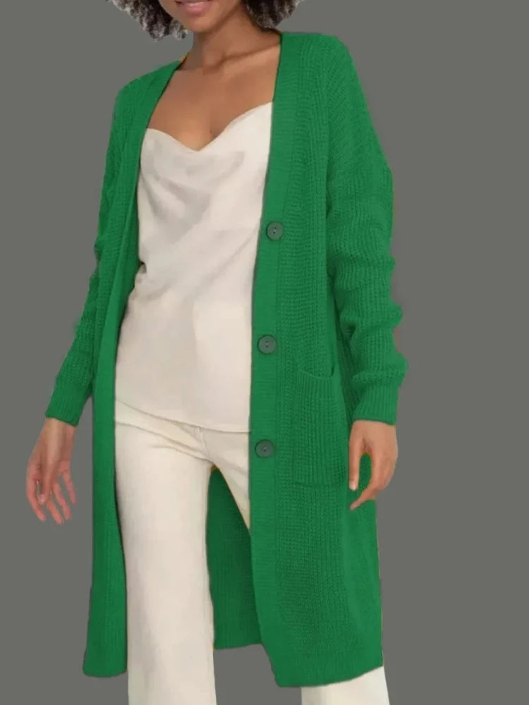 Autumn Winter Woman's Long Knitted Casual Coat Fashion Long Sleeves with Pocket Cardigan Sweater Ladies Comfort Warm Clothing