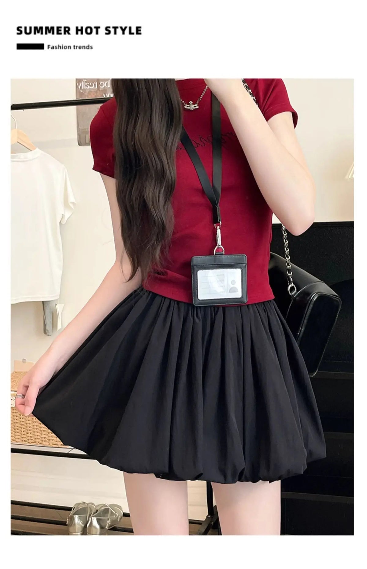 Red Petal Hem Bloom Skirt Women Summer Lightweight High Waist Flattering Fit Anti-Slip Lining Petite A-Line Mini Flowy Skirt