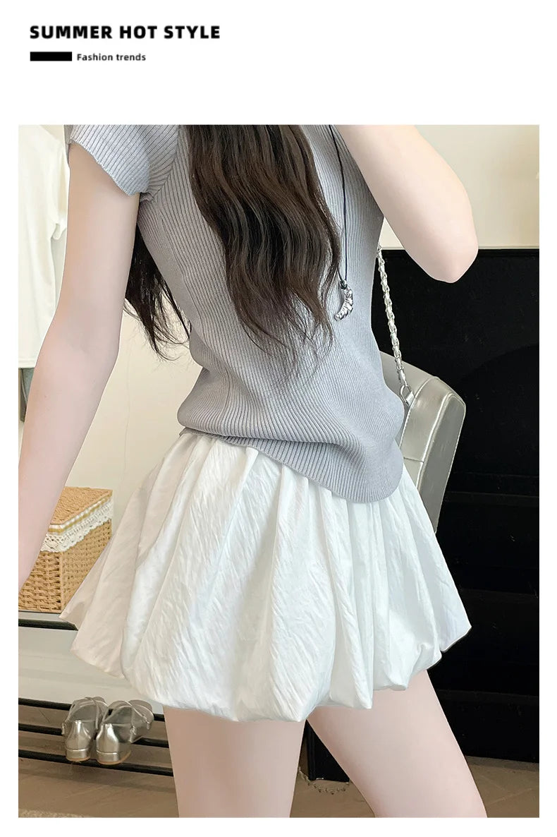 Red Petal Hem Bloom Skirt Women Summer Lightweight High Waist Flattering Fit Anti-Slip Lining Petite A-Line Mini Flowy Skirt