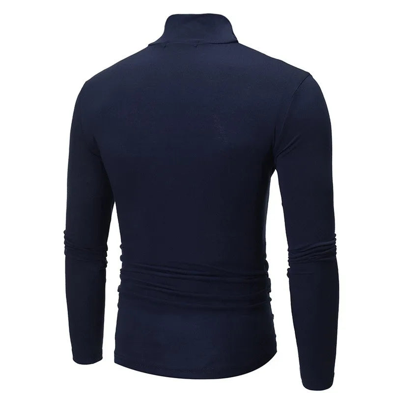 Autumn  Winter Men's High Neck T-shirt Slim Fit Fashion High Elastic Long Sleeve Casual Breathable Apparel Pullover