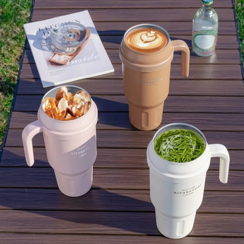 SITARAYURI 50OZ Insulation Cup Large Capacity Stainless Steel Thermos Bottle with Handle ＆ Straw Ice Tumbler Car Cup Travel