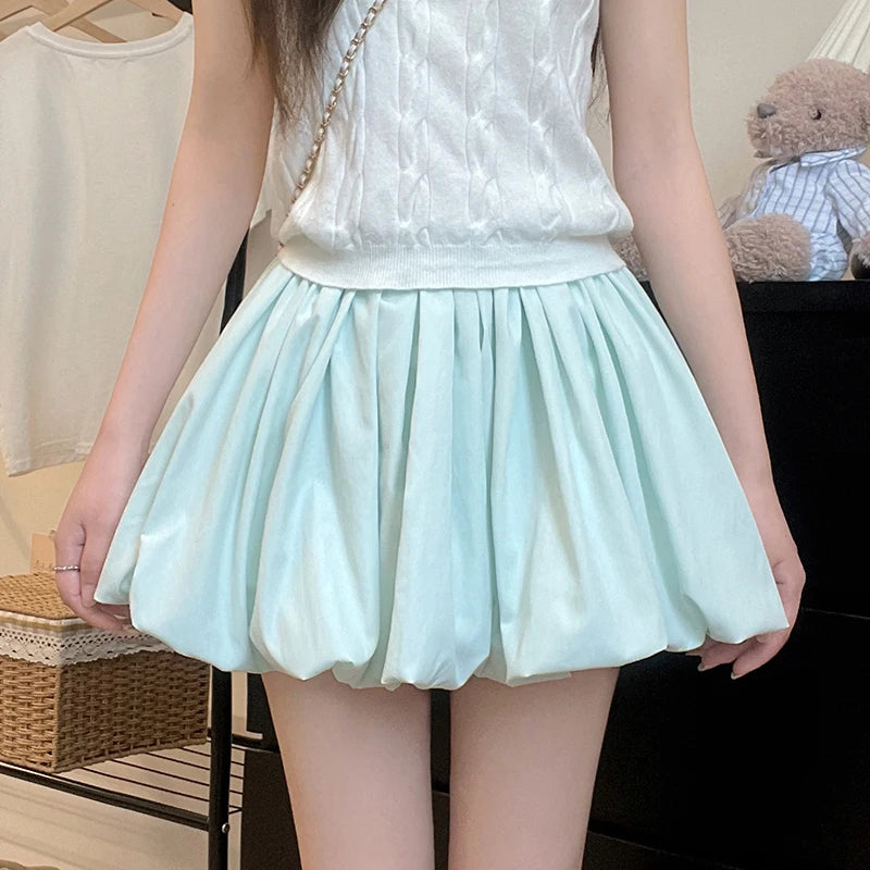Red Petal Hem Bloom Skirt Women Summer Lightweight High Waist Flattering Fit Anti-Slip Lining Petite A-Line Mini Flowy Skirt