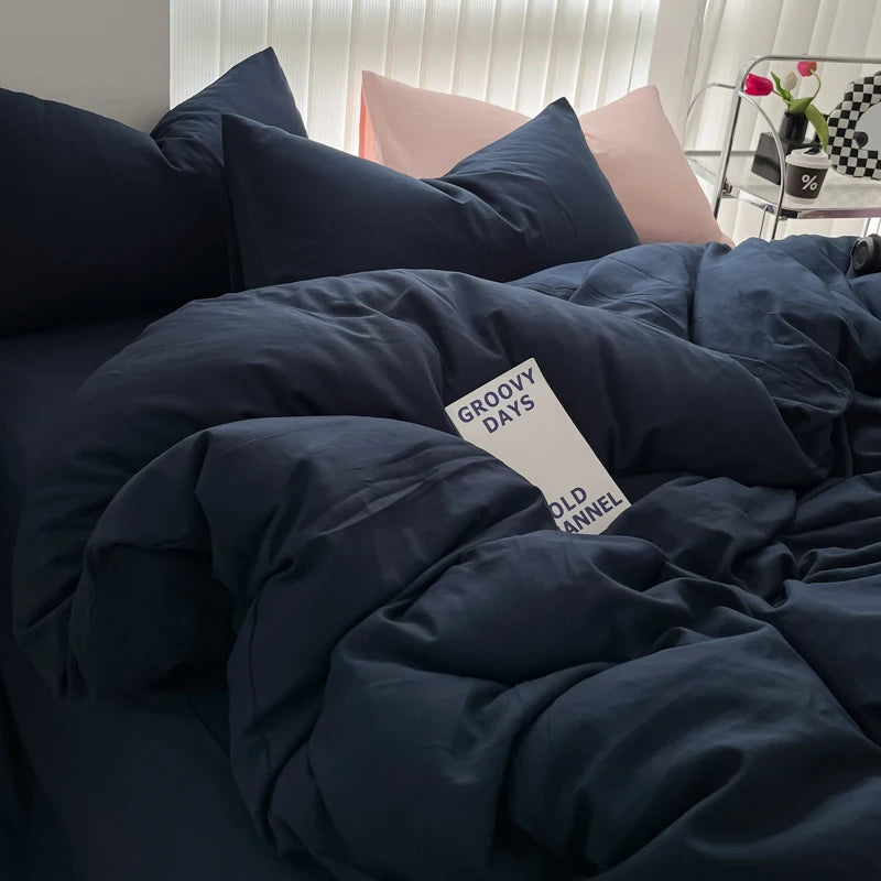 Minimalist Home Solid Color Bedding Set 3Pcs, 1 Duvet Cover, 2 Pillowcases, Super Soft Breathable, Machine Washable, Non-Fading