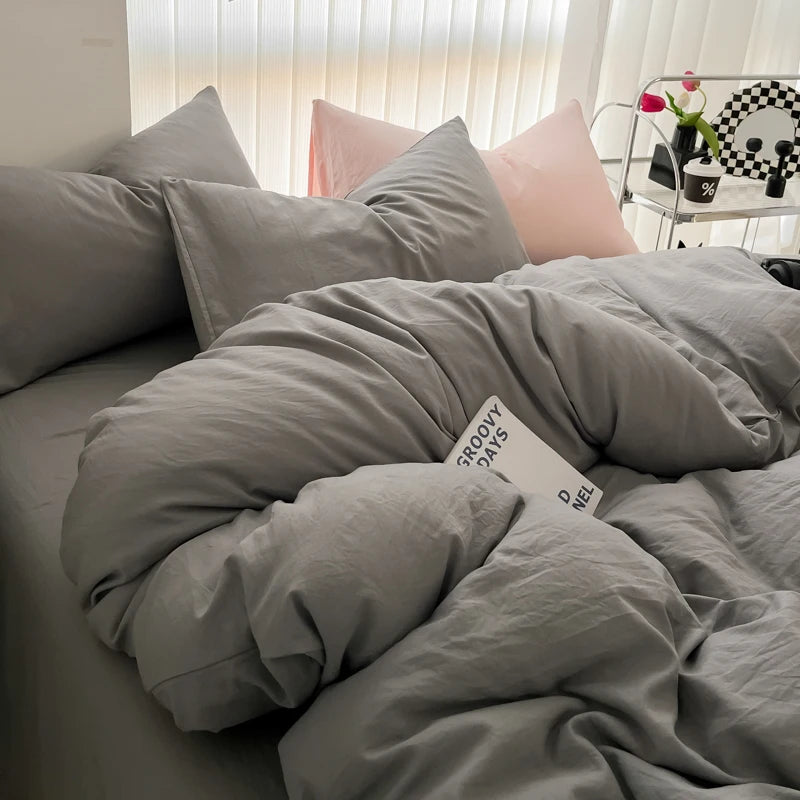 Minimalist Home Solid Color Bedding Set 3Pcs, 1 Duvet Cover, 2 Pillowcases, Super Soft Breathable, Machine Washable, Non-Fading