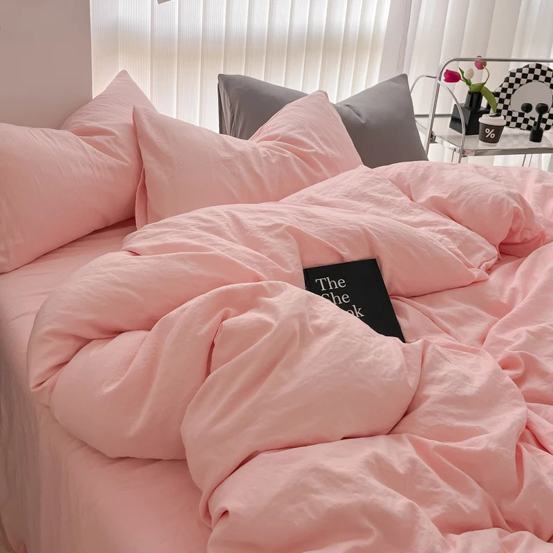 Minimalist Home Solid Color Bedding Set 3Pcs, 1 Duvet Cover, 2 Pillowcases, Super Soft Breathable, Machine Washable, Non-Fading