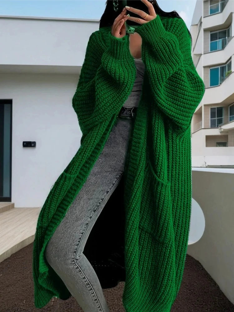 Autumn Winter Woman's Long Knitted Casual Coat Fashion Long Sleeves with Pocket Cardigan Sweater Ladies Comfort Warm Clothing