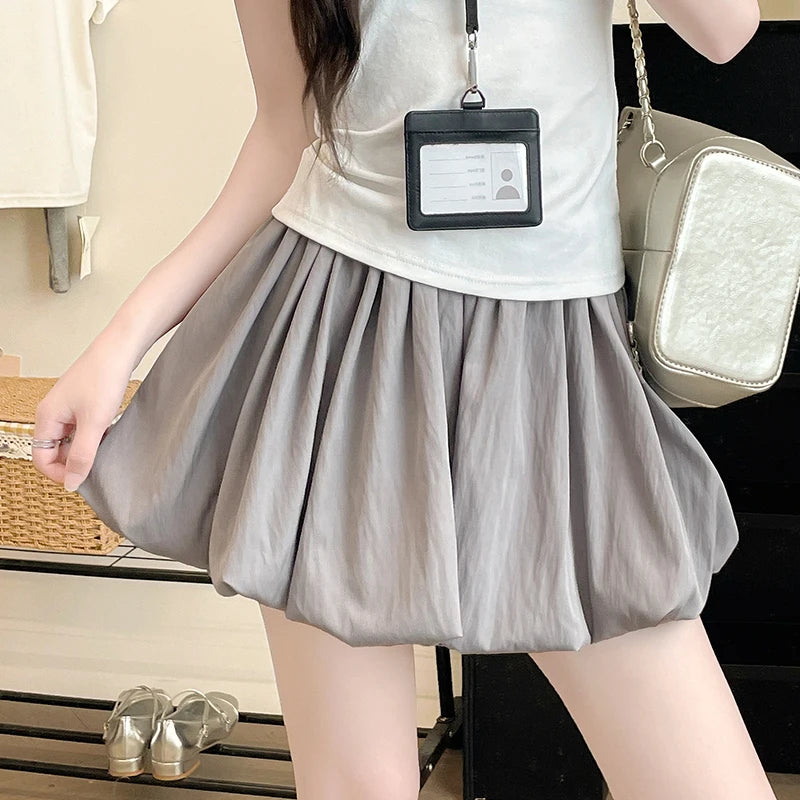 Red Petal Hem Bloom Skirt Women Summer Lightweight High Waist Flattering Fit Anti-Slip Lining Petite A-Line Mini Flowy Skirt