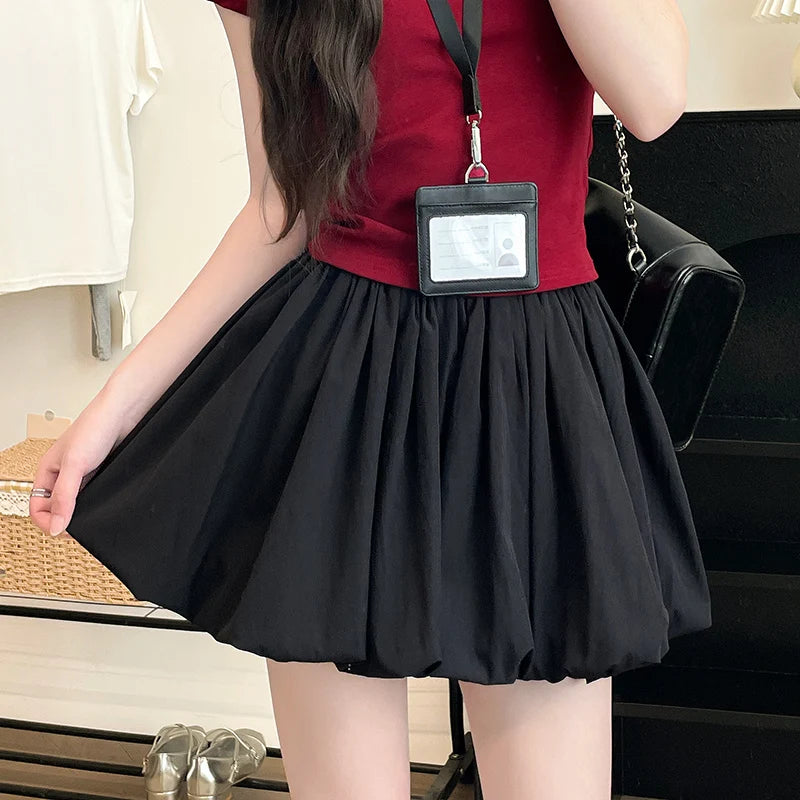 Red Petal Hem Bloom Skirt Women Summer Lightweight High Waist Flattering Fit Anti-Slip Lining Petite A-Line Mini Flowy Skirt