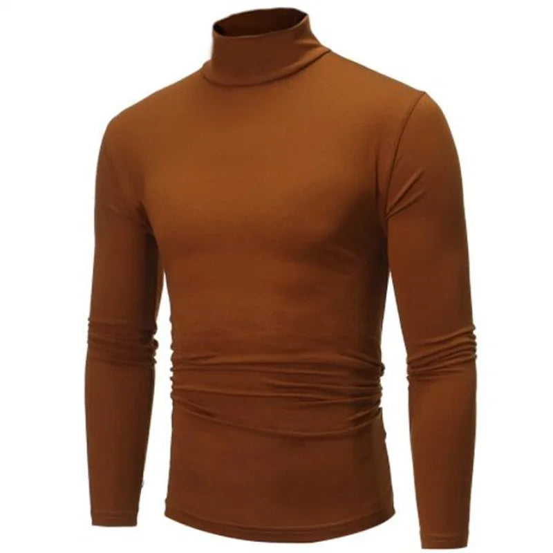 Autumn  Winter Men's High Neck T-shirt Slim Fit Fashion High Elastic Long Sleeve Casual Breathable Apparel Pullover