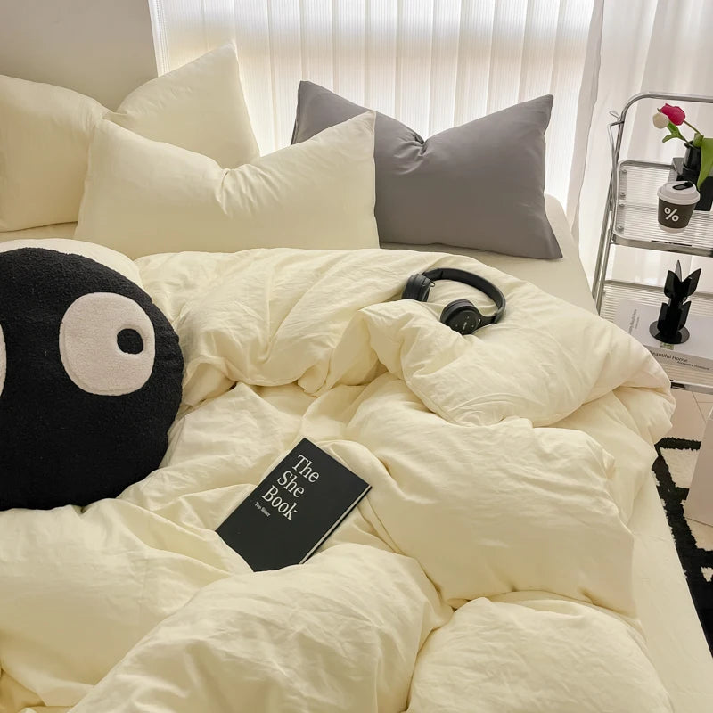 Minimalist Home Solid Color Bedding Set 3Pcs, 1 Duvet Cover, 2 Pillowcases, Super Soft Breathable, Machine Washable, Non-Fading