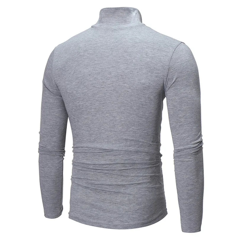 Autumn  Winter Men's High Neck T-shirt Slim Fit Fashion High Elastic Long Sleeve Casual Breathable Apparel Pullover