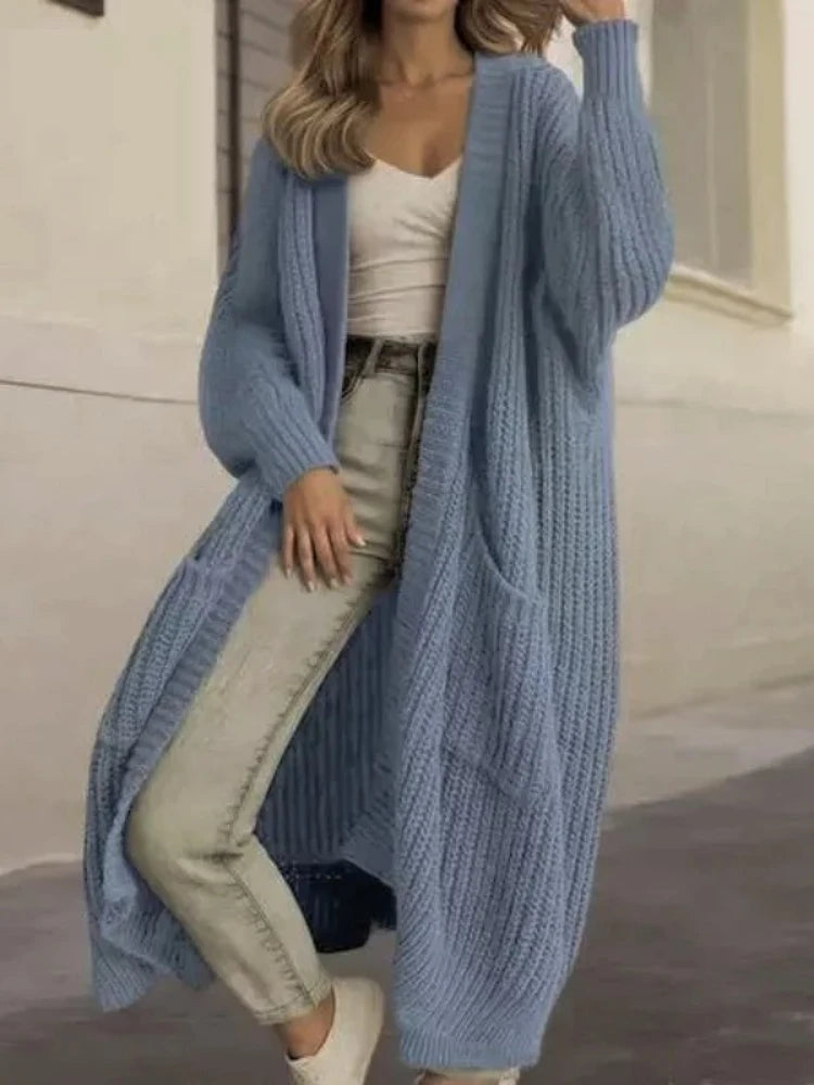 Autumn Winter Woman's Long Knitted Casual Coat Fashion Long Sleeves with Pocket Cardigan Sweater Ladies Comfort Warm Clothing