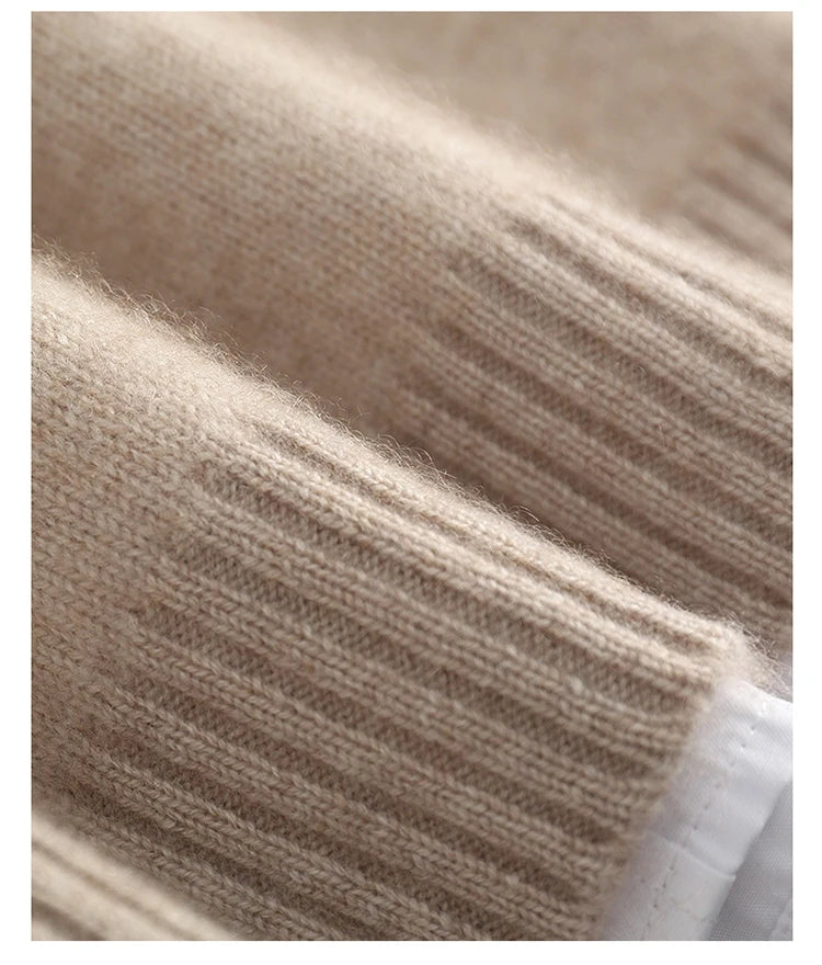 Autumn/Winter Men's 100% Cashmere Pullover Business Casual Solid Knitted Sweater Loose Half High Collar Zipper Tops Thick Jumper