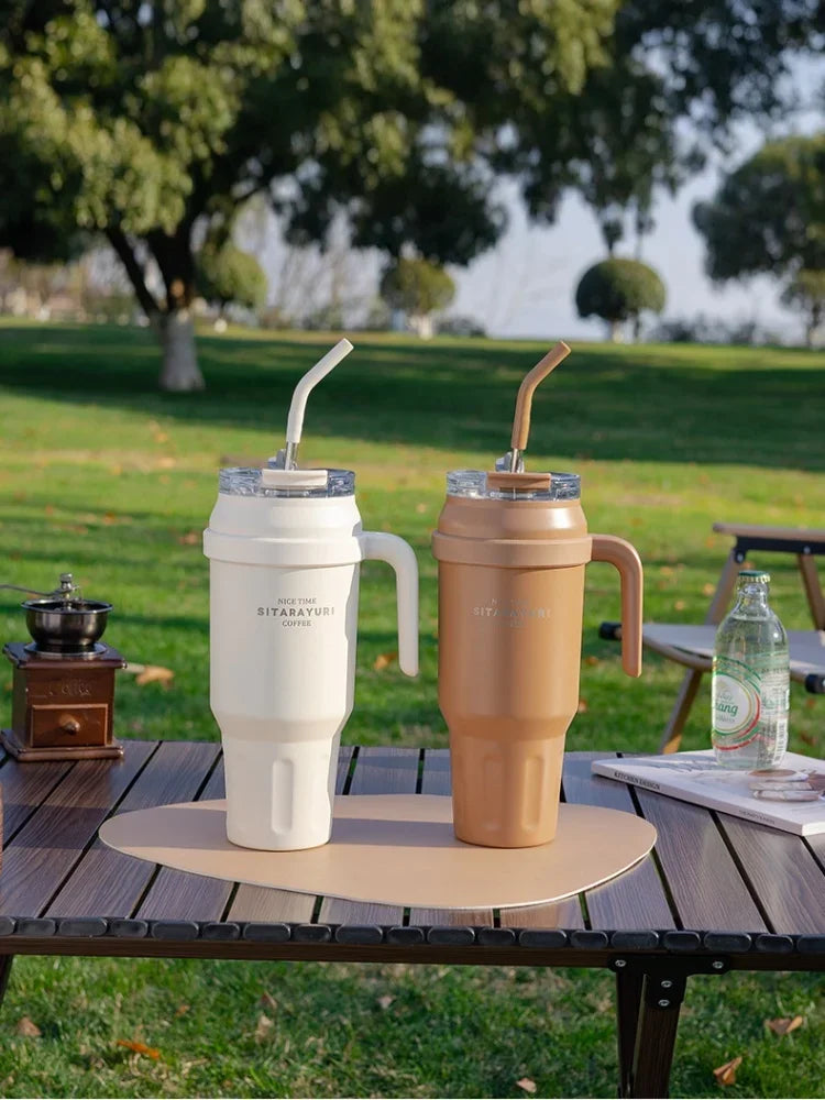 SITARAYURI 50OZ Insulation Cup Large Capacity Stainless Steel Thermos Bottle with Handle ＆ Straw Ice Tumbler Car Cup Travel