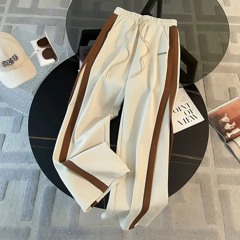 Hooded Sweatshirts Spliced Women Pant Sets Wide Leg Pants Drawstring Trousers Patchwork Long Sleeve Hoodies Casual Loose