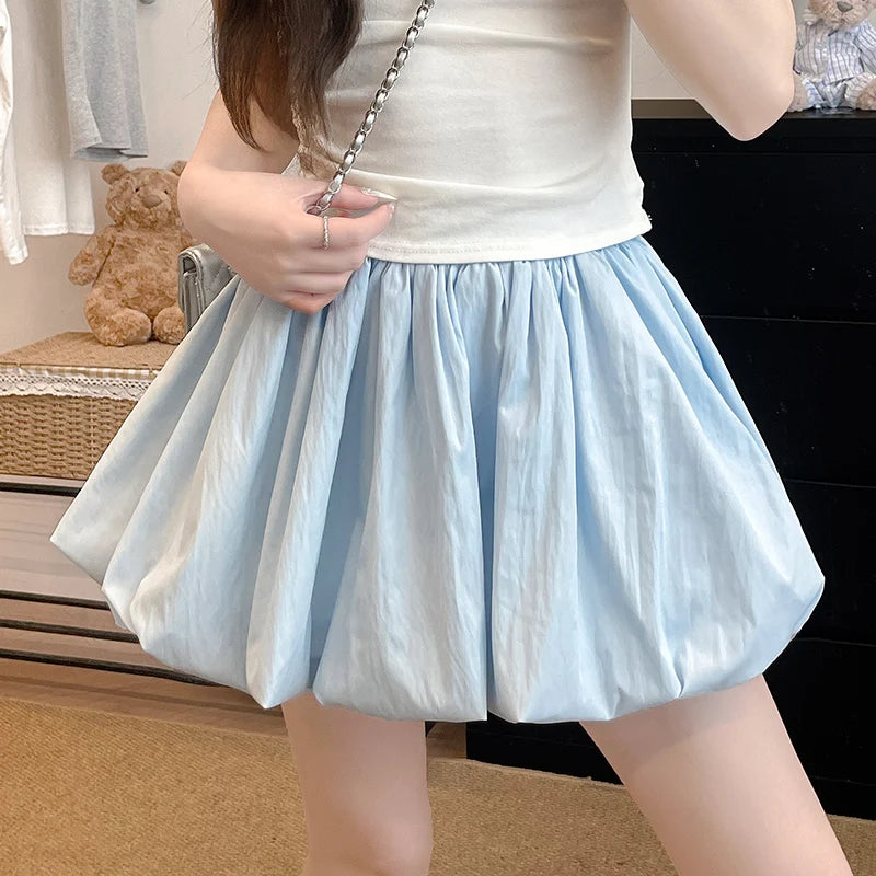 Red Petal Hem Bloom Skirt Women Summer Lightweight High Waist Flattering Fit Anti-Slip Lining Petite A-Line Mini Flowy Skirt