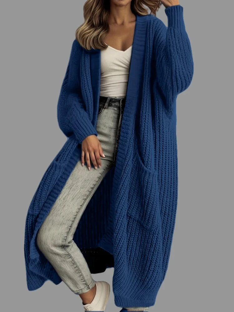 Autumn Winter Woman's Long Knitted Casual Coat Fashion Long Sleeves with Pocket Cardigan Sweater Ladies Comfort Warm Clothing