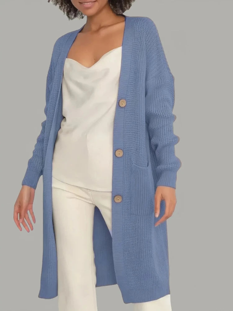 Autumn Winter Woman's Long Knitted Casual Coat Fashion Long Sleeves with Pocket Cardigan Sweater Ladies Comfort Warm Clothing