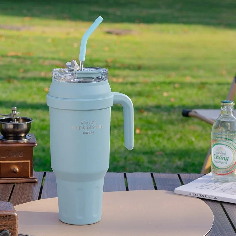 SITARAYURI 50OZ Insulation Cup Large Capacity Stainless Steel Thermos Bottle with Handle ＆ Straw Ice Tumbler Car Cup Travel