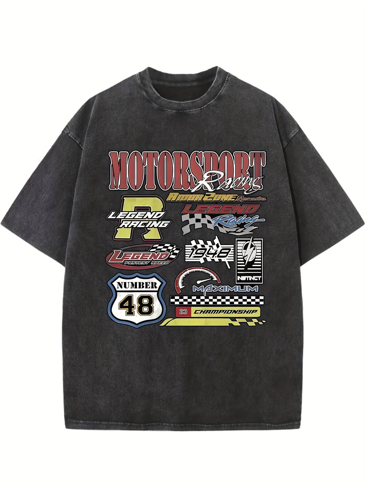 MOTORSPORT Men's Over-Sized Heavy-Weight Cotton Solid Drop Shoulder Vintage Street Wear Basic Tees Baggy Hip Hop Unisex Tops Acid Wash T-Shirt